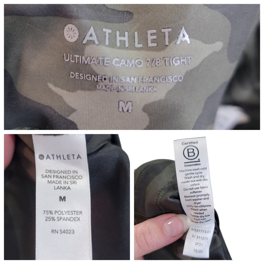 NWT Athleta Ultimate Camo 7/8 Tights Olive Green Workout Leggings Women's M - Picture 14 of 17